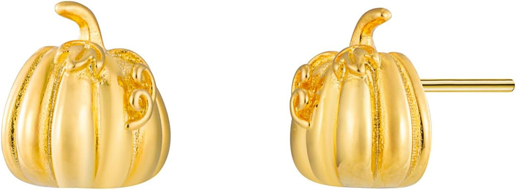 2D Autumn Gold Pumpkin Stud Earrings - Bolenvi Pandora Disney Chamilia Cartier Tiffany Charm Bead Bracelet Jewelry 