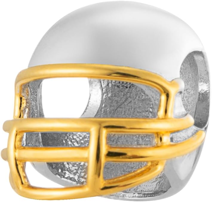 3D Football Helmet 14K Gold Plated & 925 Sterling Silver Charm Bead For Pandora & Similar Charm Bracelets/Necklaces - Bolenvi Pandora Disney Chamilia Cartier Tiffany Charm Bead Bracelet Jewelry 