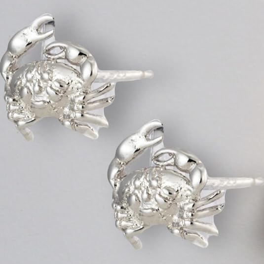 2D Crab Cancer Zodiac Stud Earrings - Bolenvi Pandora Disney Chamilia Cartier Tiffany Charm Bead Bracelet Jewelry 