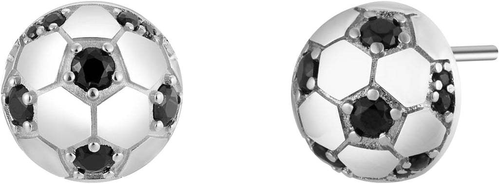 2D Crystal Soccer Ball Stud Earrings Sports Jewelry with 925 Sterling Silver Back Posts - Bolenvi Pandora Disney Chamilia Cartier Tiffany Charm Bead Bracelet Jewelry 