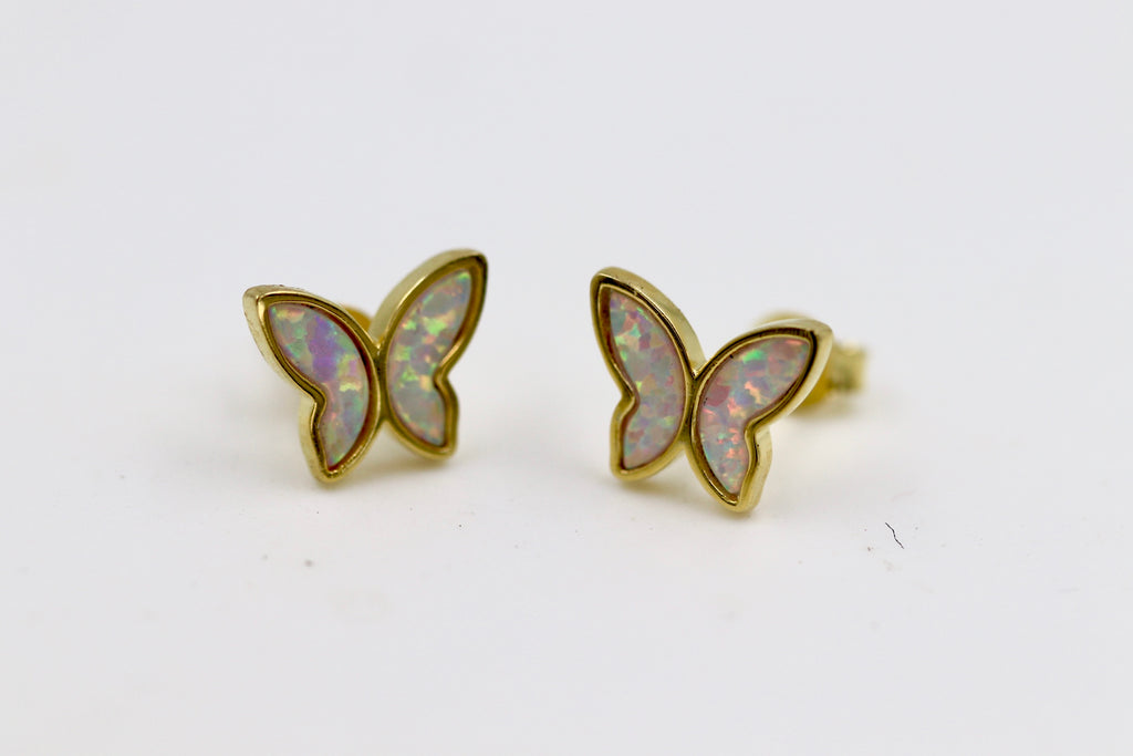 Iridescent Gold Opal Butterfly Stud Earrings - Bolenvi Pandora Disney Chamilia Cartier Tiffany Charm Bead Bracelet Jewelry 