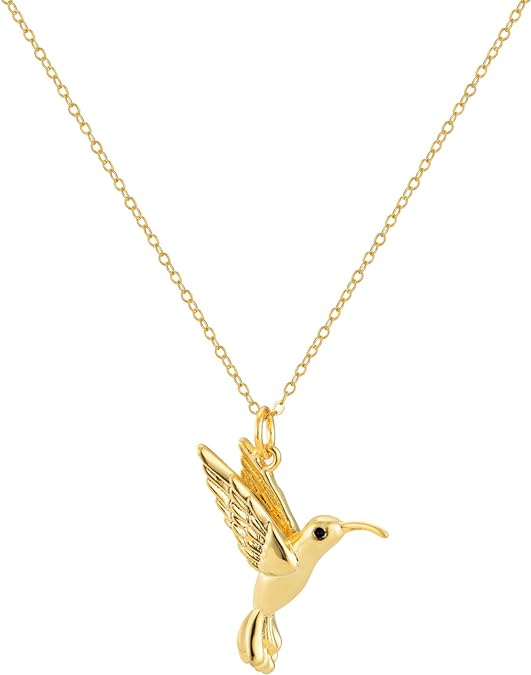 Bolenvi 3D Gold Hummingbird Pendant Necklace Jewelry 14K Gold Plated with 925 Sterling Silver Adjustable Size Chain - Bolenvi Pandora Disney Chamilia Cartier Tiffany Charm Bead Bracelet Jewelry 