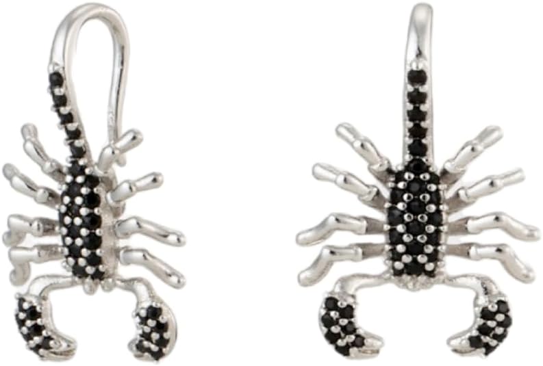 Black Crystal Scorpion Dangling Earrings Scorpio Zodiac Jewelry & 925 Sterling Silver Back Posts - Bolenvi Pandora Disney Chamilia Cartier Tiffany Charm Bead Bracelet Jewelry 