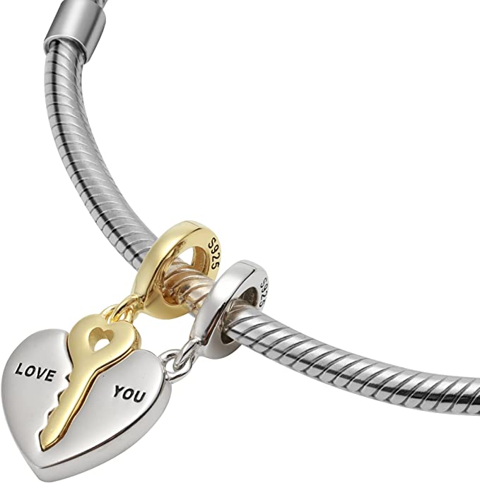 Valentines Day Charm, Key to My Heart Charms, Love Heart Charm, Lock Key Charm Bead for DIY European Charm Bracelet - Anniversary Charm