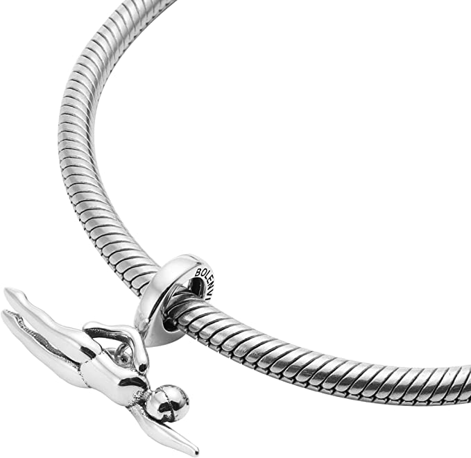 Swim Swimmer Swimming Sterling Silver Dangle Pendant Bead Charm - Bolenvi Pandora Disney Chamilia Jewelry 